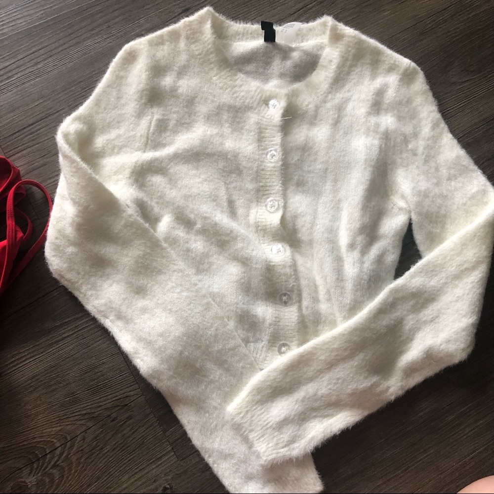 Divided Fuzzy Button Up Sweater